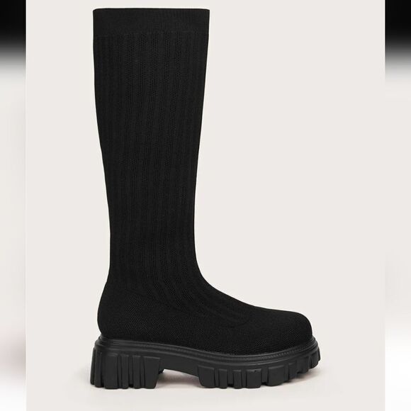 CUCCOO MINIMALIST KNIT DETAIL OVER KNEE BOOTS - Picture 15 of 16